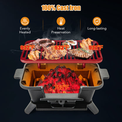 100% Cast Iron Hibachi Grill with Grill Grate Lifter, Black Outdoor Grills at Gallery Canada