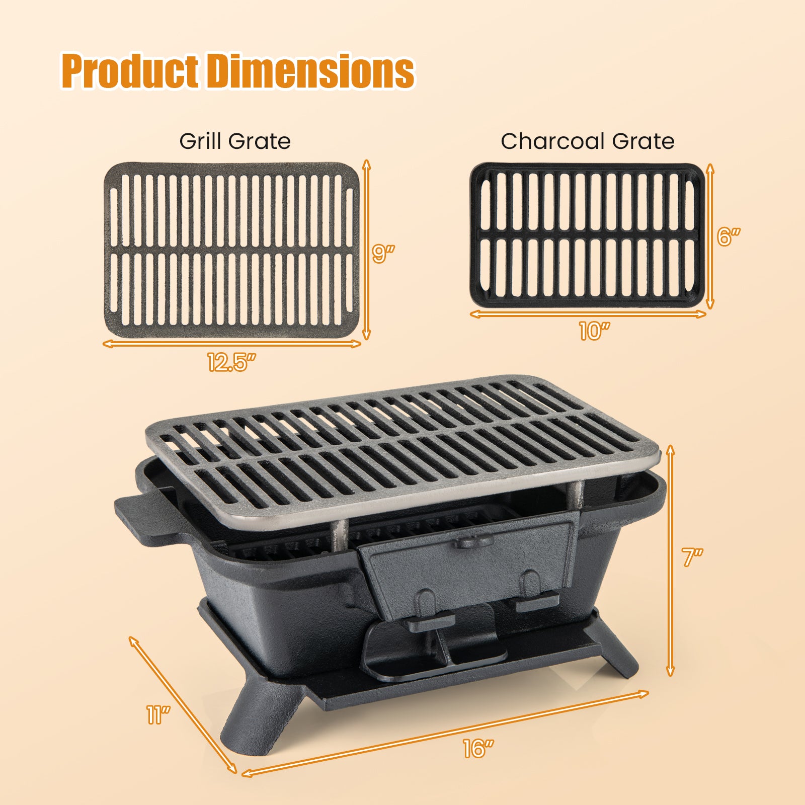 100% Cast Iron Hibachi Grill with Grill Grate Lifter, Black Outdoor Grills at Gallery Canada