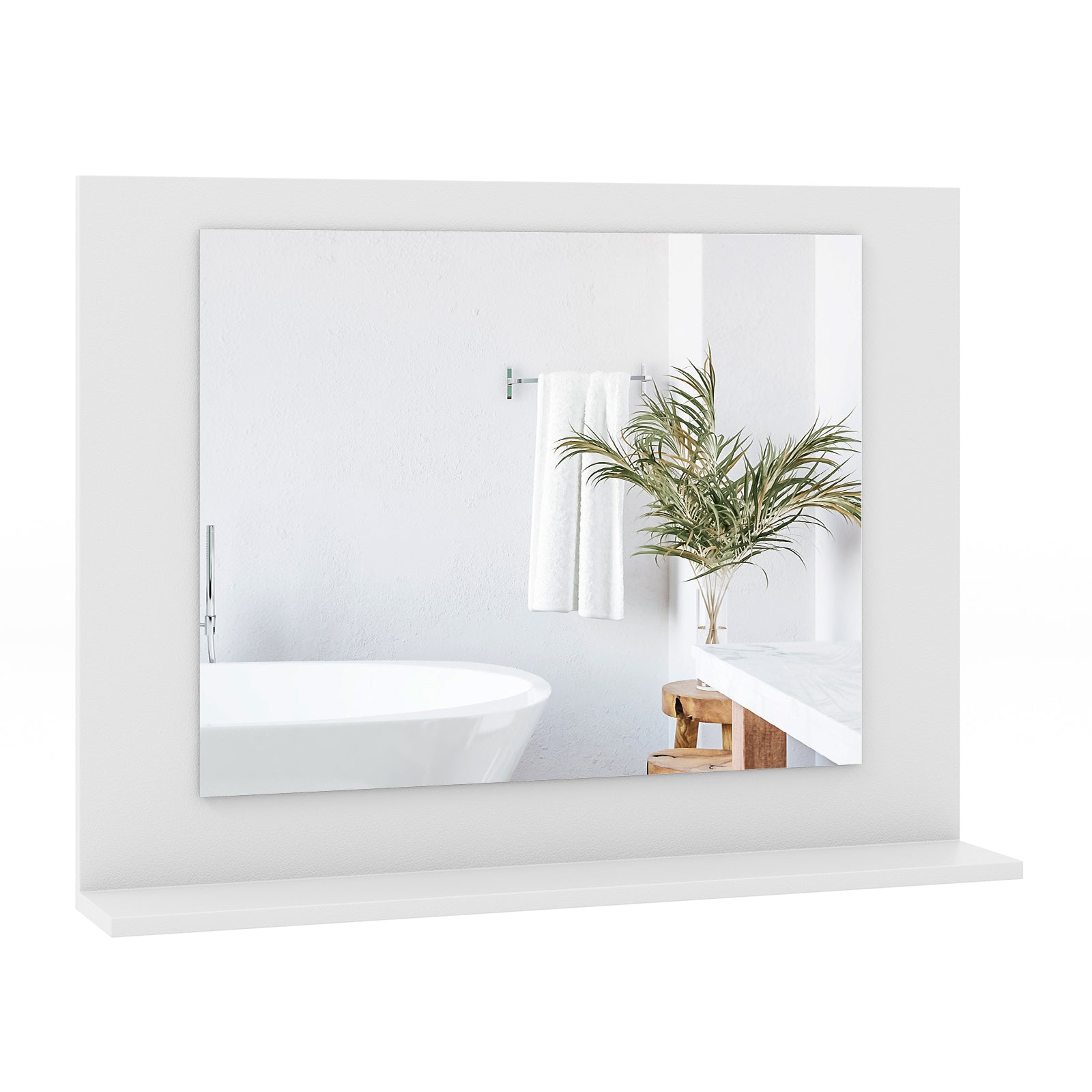 Rectangle Bathroom Mirror With Shelf, 23.5 x 17.5 Inch, Wood Frame, White Wall Mirrors White at Gallery Canada