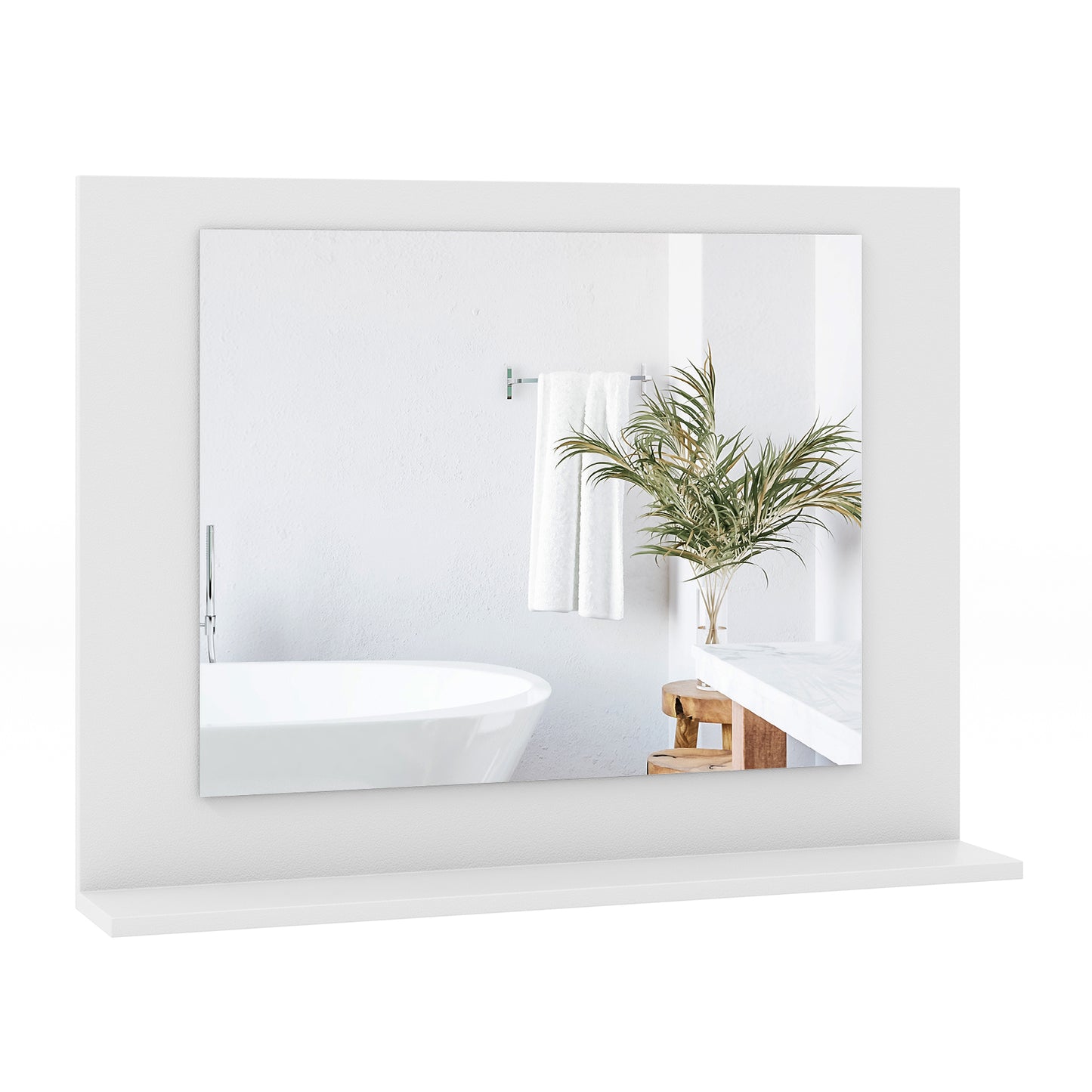 Rectangle Bathroom Mirror With Shelf, 23.5 x 17.5 Inch, Wood Frame, White Wall Mirrors White at Gallery Canada