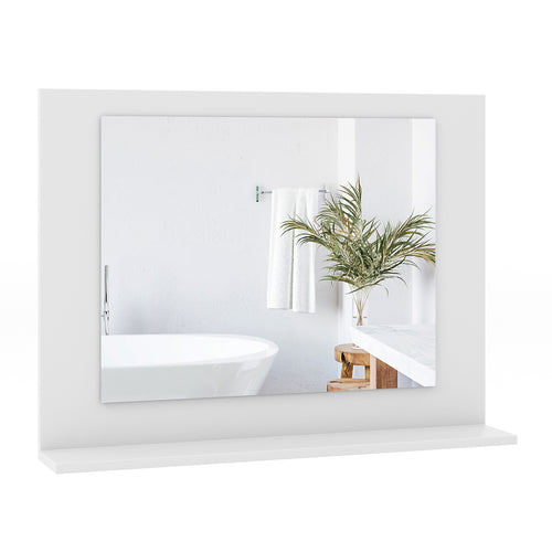 Rectangle Bathroom Mirror With Shelf, 23.5 x 17.5 Inch, Wood Frame, White