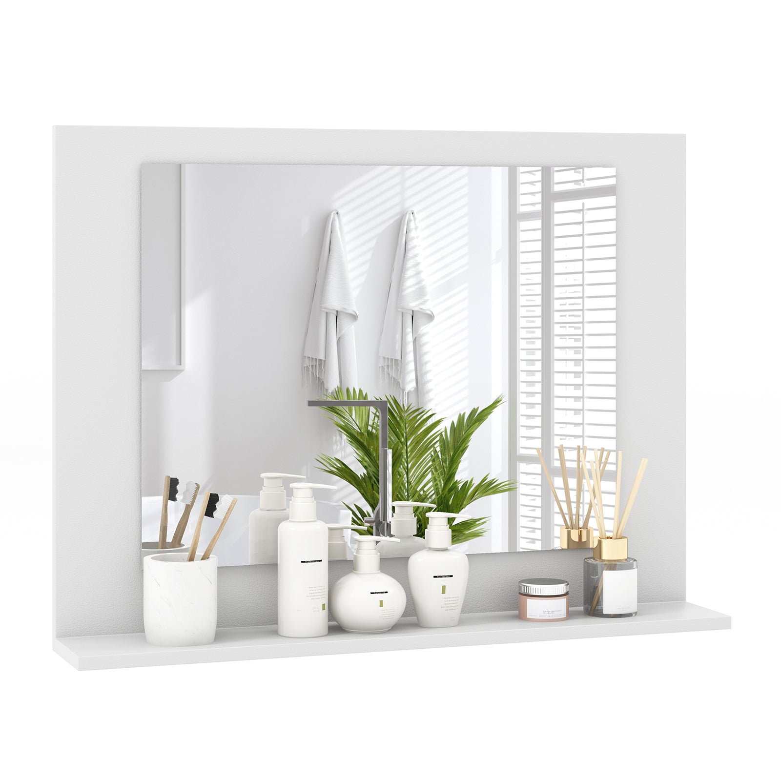 Rectangle Bathroom Mirror with Shelf 23.5 x 17.5 Inch and Wood Frame, White Wall Mirrors at Gallery Canada