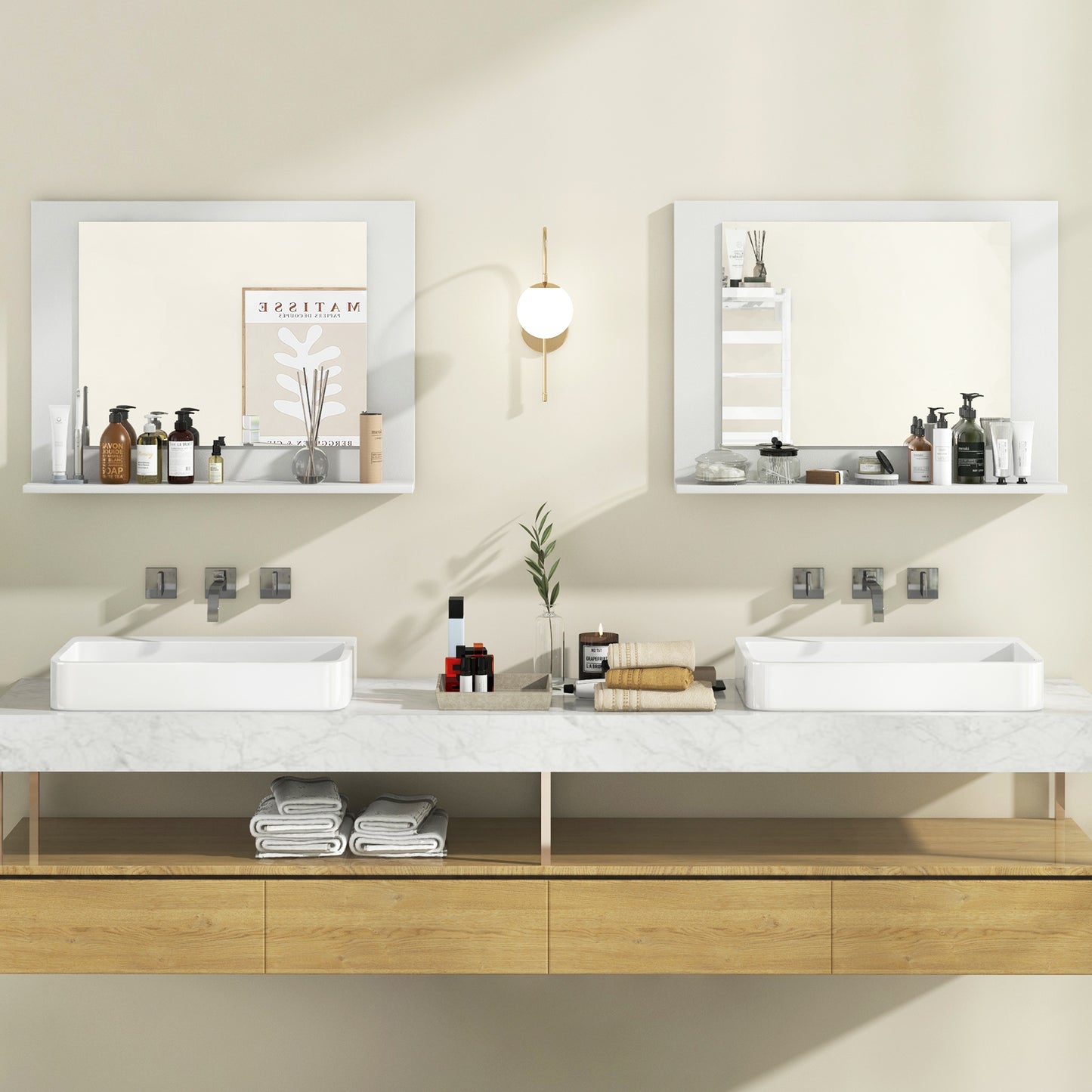 Rectangle Bathroom Mirror with Shelf 23.5 x 17.5 Inch and Wood Frame, White Wall Mirrors at Gallery Canada