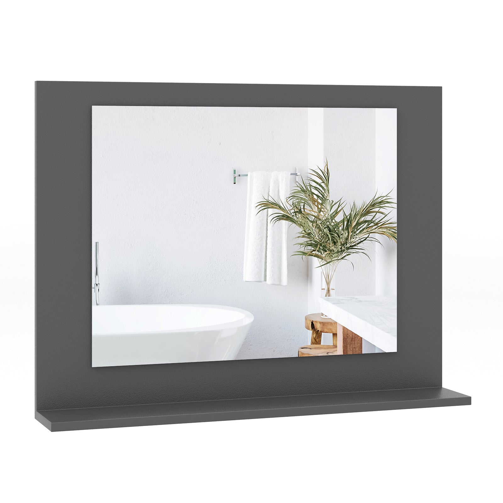Rectangle Bathroom Mirror with Shelf 23.5 x 17.5 Inch and Wood Frame, Gray Wall Mirrors Gray at Gallery Canada
