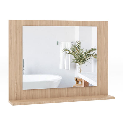 Rectangle Bathroom Mirror With Shelf, 23.5 x 17.5 Inch, Wood Frame, Brown Wall Mirrors at Gallery Canada