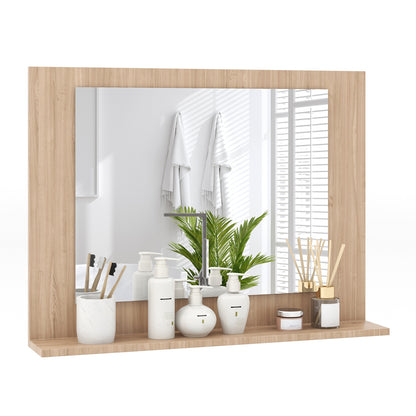 Rectangle Bathroom Mirror with Shelf 23.5 x 17.5 Inch and Wood Frame, Brown Wall Mirrors at Gallery Canada