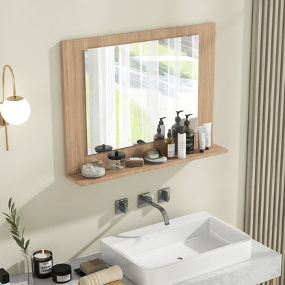 Rectangle Bathroom Mirror with Shelf 23.5 x 17.5 Inch and Wood Frame, Brown Wall Mirrors at Gallery Canada
