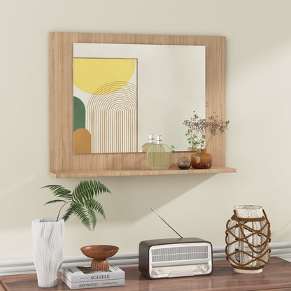 Rectangle Bathroom Mirror with Shelf 23.5 x 17.5 Inch and Wood Frame, Brown Wall Mirrors at Gallery Canada