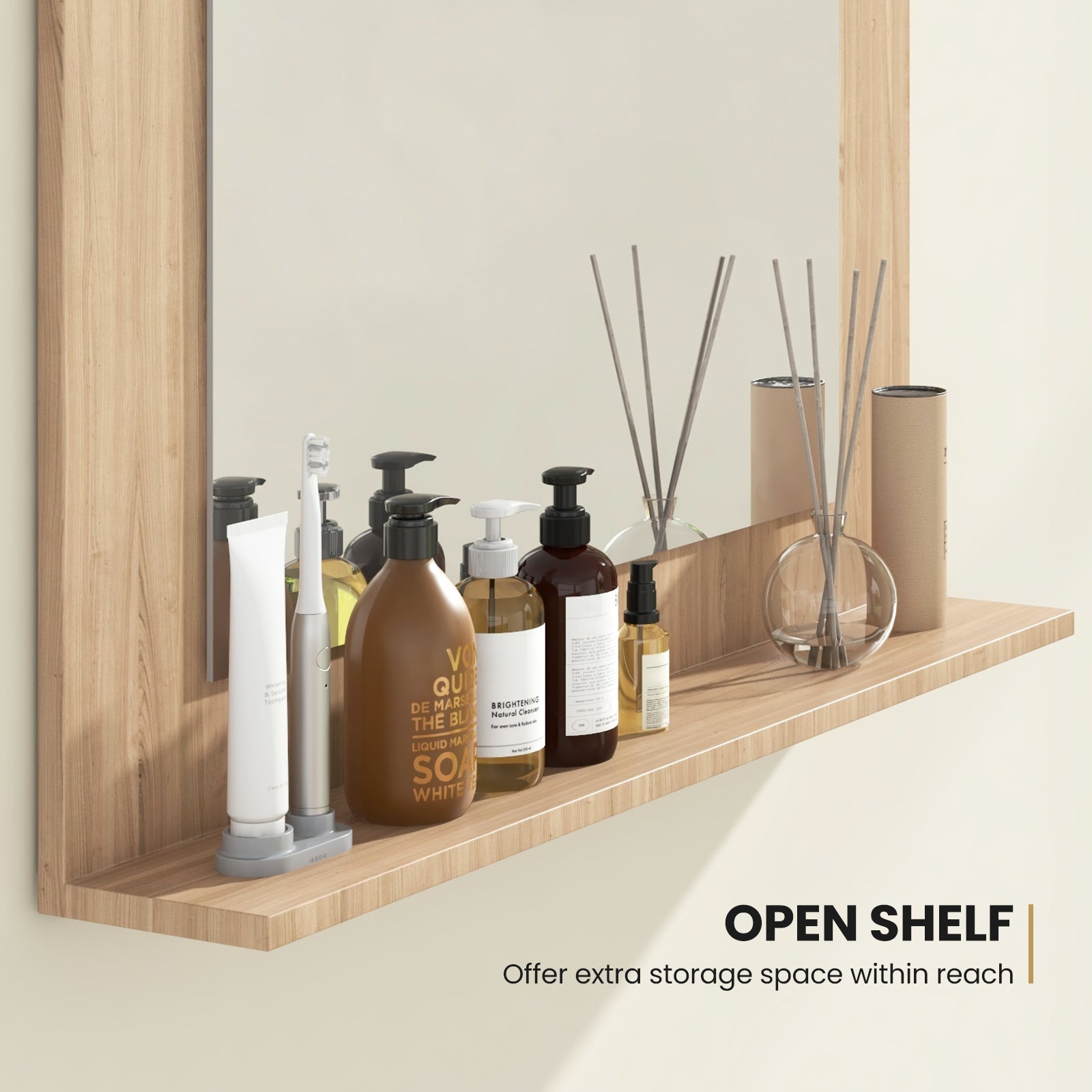 Rectangle Bathroom Mirror with Shelf 23.5 x 17.5 Inch and Wood Frame, Brown Wall Mirrors at Gallery Canada