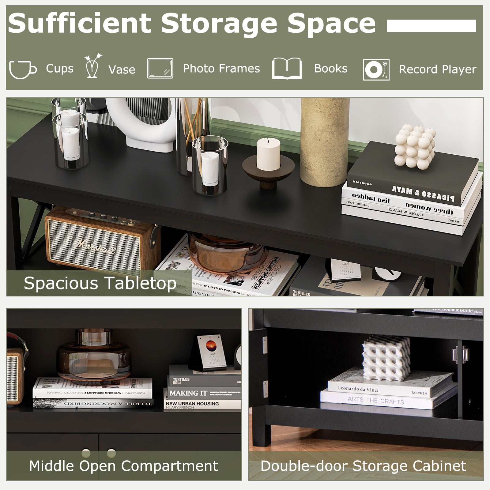 TV Stand Entertainment Center with Charging Station for TVs up to 50 Inch, Black Entertainment Centers & TV Stands at Gallery Canada