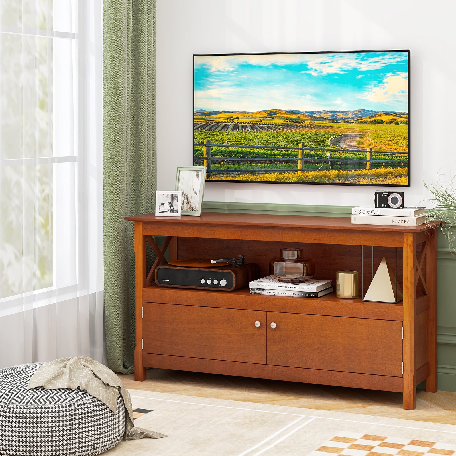 TV Stand Entertainment Center with Charging Station for TVs up to 50 Inch, Brown Entertainment Centers & TV Stands at Gallery Canada