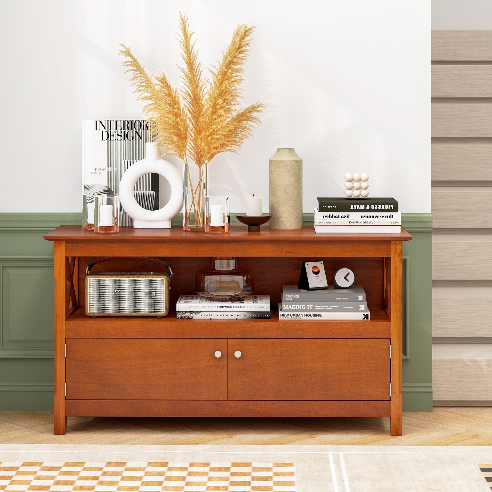 TV Stand Entertainment Center with Charging Station for TVs up to 50 Inch, Brown Entertainment Centers & TV Stands at Gallery Canada