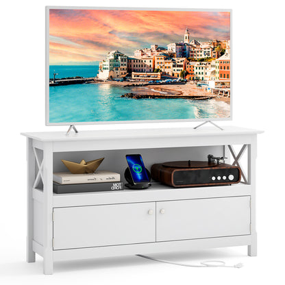 TV Stand Entertainment Center with Charging Station for TVs up to 50 Inch, White Entertainment Centers & TV Stands White at Gallery Canada