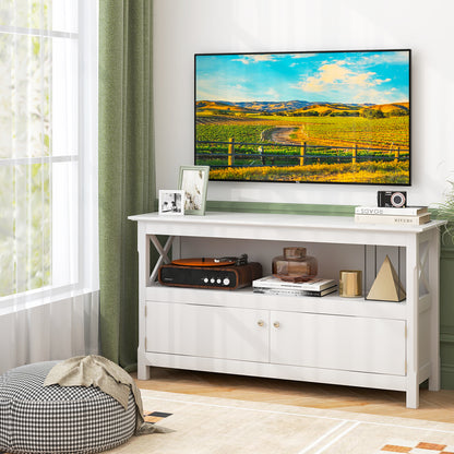 TV Stand Entertainment Center with Charging Station for TVs up to 50 Inch, White Entertainment Centers & TV Stands at Gallery Canada