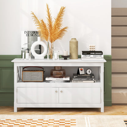 TV Stand Entertainment Center with Charging Station for TVs up to 50 Inch, White Entertainment Centers & TV Stands at Gallery Canada