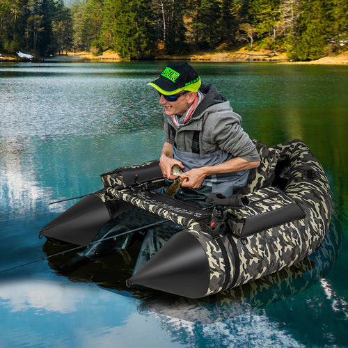 350 LBS Inflatable Fishing Float Tube with Adjustable Backrest and Backpack Straps, Camouflage