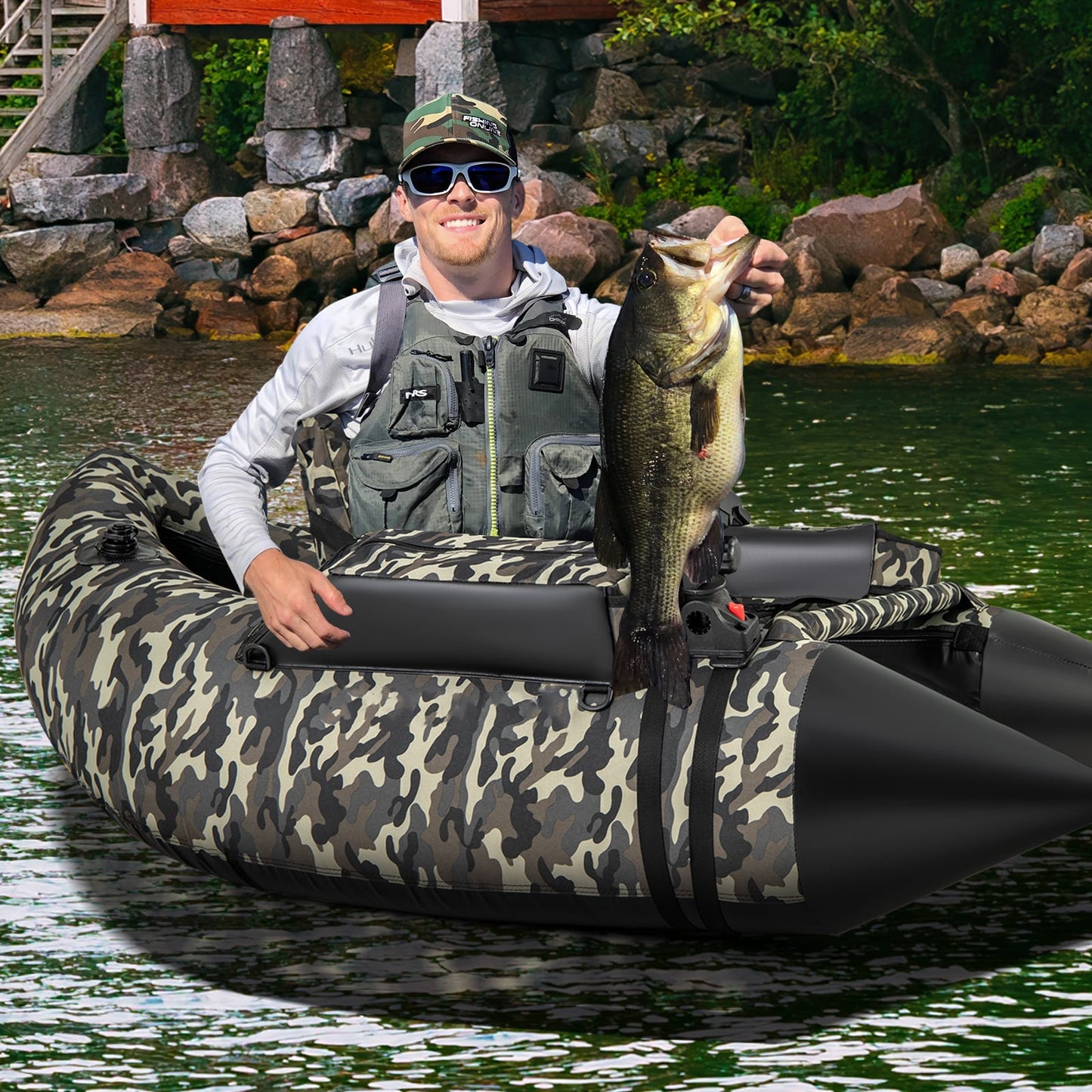 Inflatable Fishing Float Tube, 350 LBS, Adjustable Backrest, Camouflage Water Sports at Gallery Canada