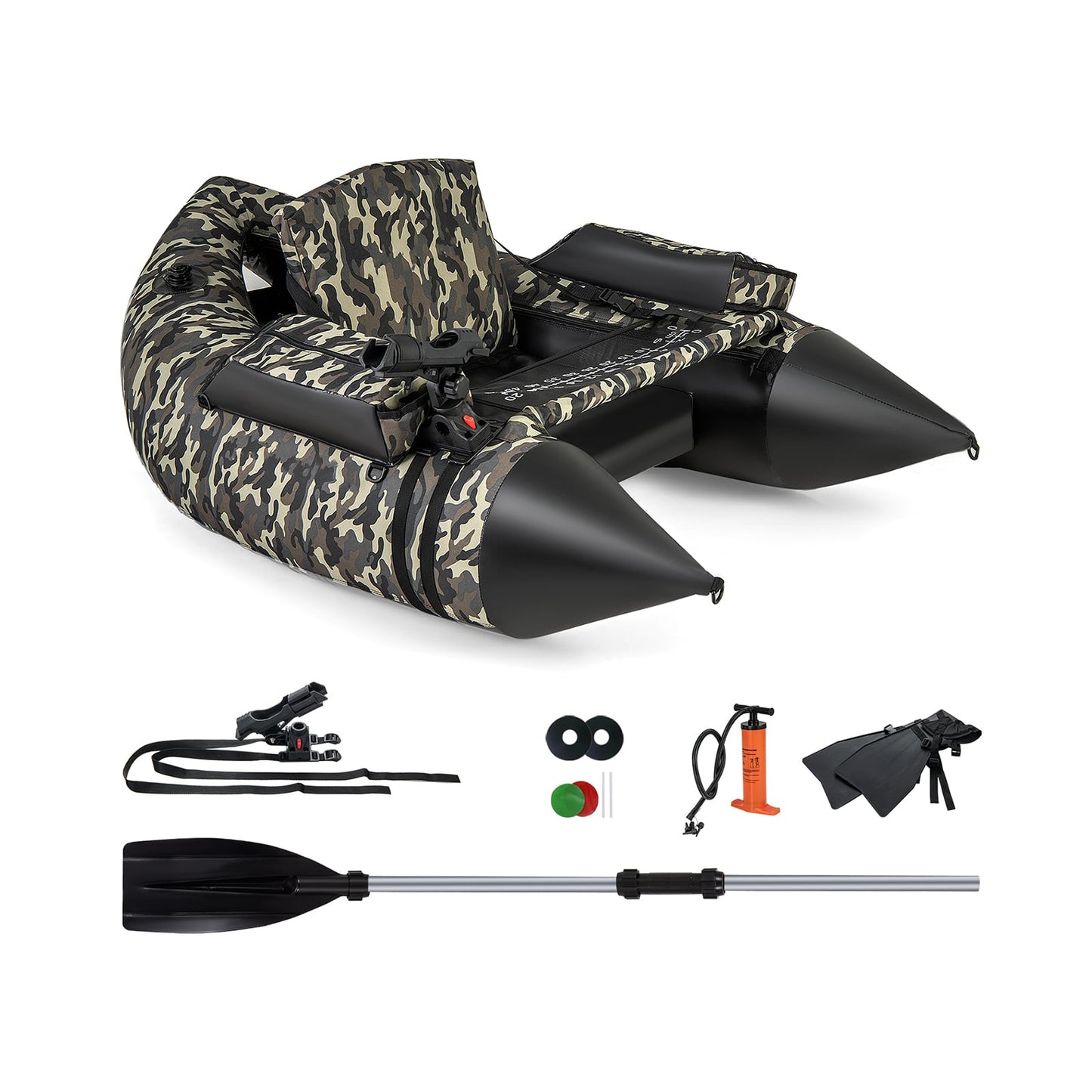 Inflatable Fishing Float Tube, 350 LBS, Adjustable Backrest, Camouflage Water Sports at Gallery Canada