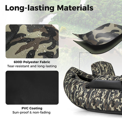 350 LBS Inflatable Fishing Float Tube with Adjustable Backrest and Backpack Straps, Camouflage Water Sports at Gallery Canada