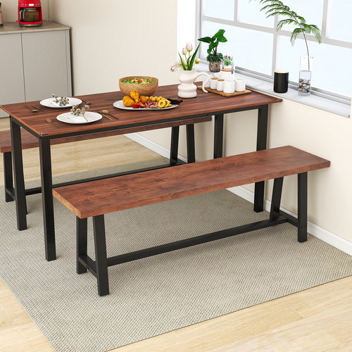 60 Inch Dining Bench, 3 Person, Walnut, Metal Frame