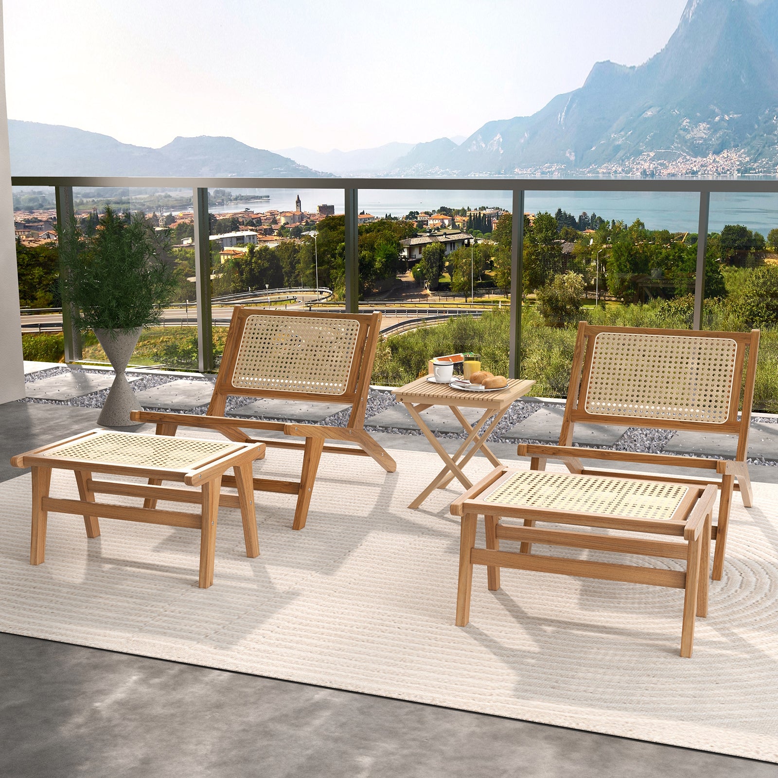 Mid Century Modern Accent Chair Farmhouse Handwoven Rattan Chair with Ottoman Patio Dining Chairs at Gallery Canada