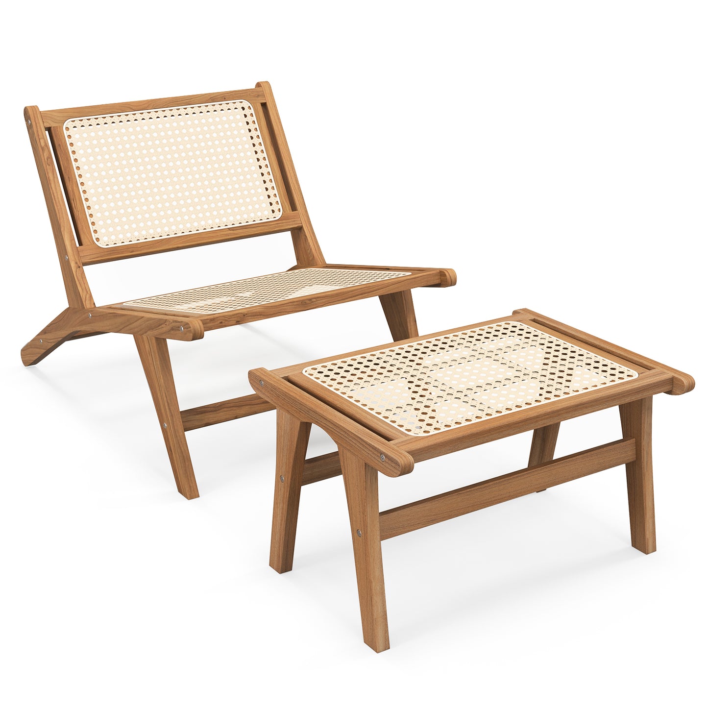 Chaise d'accent Moderne du Milieu du Siècle, Rotin de Ferme, Avec Ottoman