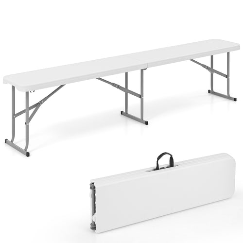 6 Feet Plastic Folding Bench Picnic Camping Dining Seat with Carrying Handle, White