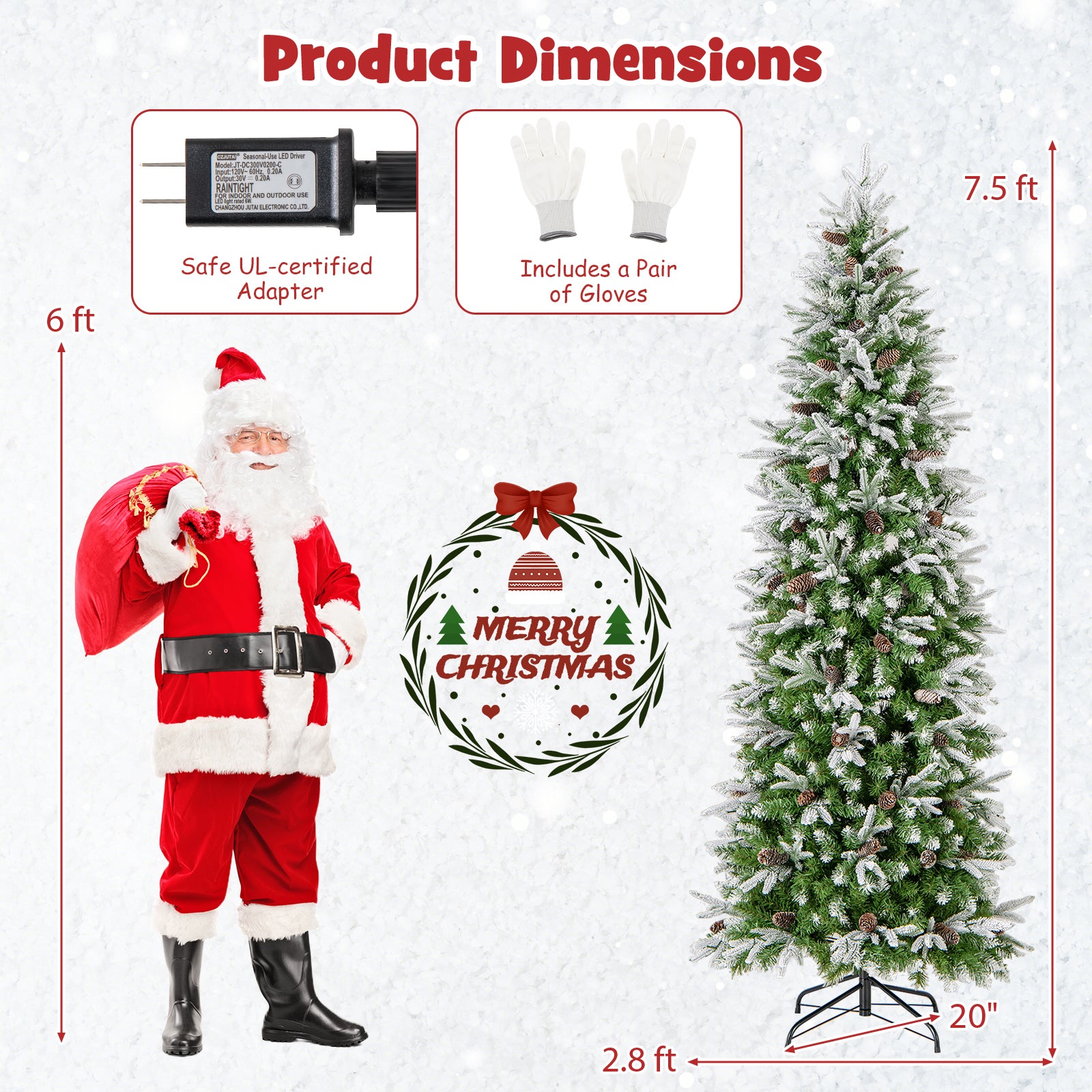 6/7.5/9 Feet Pre-Lit Artificial Christmas Tree Snow Flocked Hinged-7.5 Feet, Green Christmas Tree at Gallery Canada