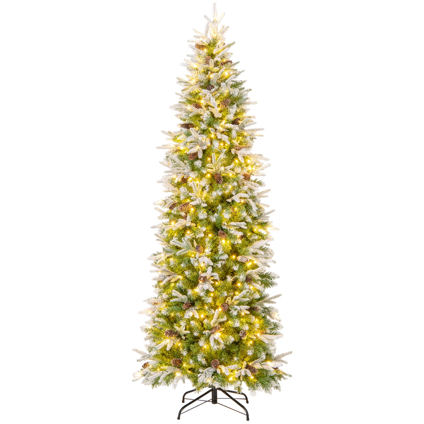 Arbre de Noël artificiel vert avec neige floconneuse de 7,5 pieds