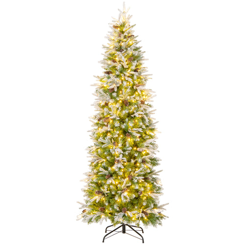 6/7.5/9 Feet Pre-Lit Artificial Christmas Tree Snow Flocked Hinged-7.5 Feet, Green