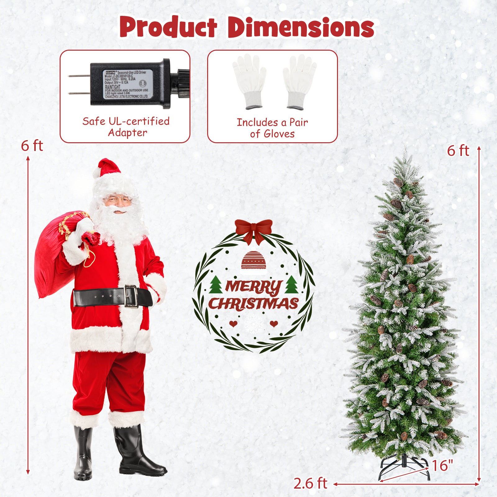 6/7.5/9 Feet Pre-Lit Artificial Christmas Tree Snow Flocked Hinged-6 ft, Green Christmas Tree at Gallery Canada