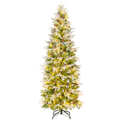 6/7.5/9 Feet Pre-Lit Artificial Christmas Tree Snow Flocked Hinged-6 ft, Green Christmas Tree Green at Gallery Canada