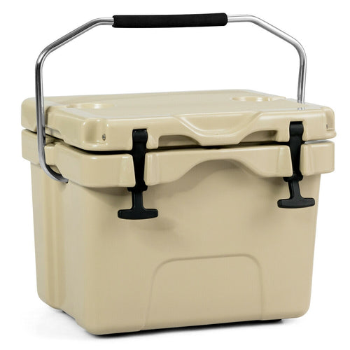 16 Quart 24-Can Capacity Insulated Ice Cooler with 2 Cup Holders, Khaki