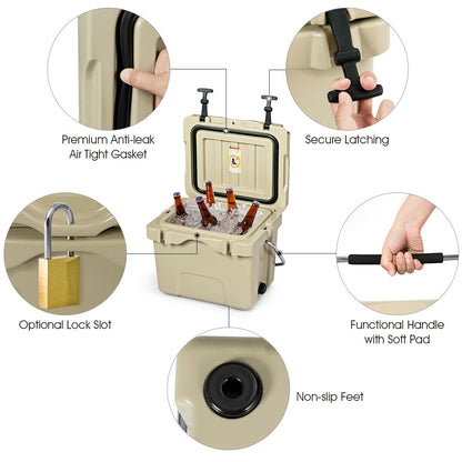 16 Quart 24-Can Capacity Insulated Ice Cooler with 2 Cup Holders, Khaki Wine & Beverage Coolers at Gallery Canada