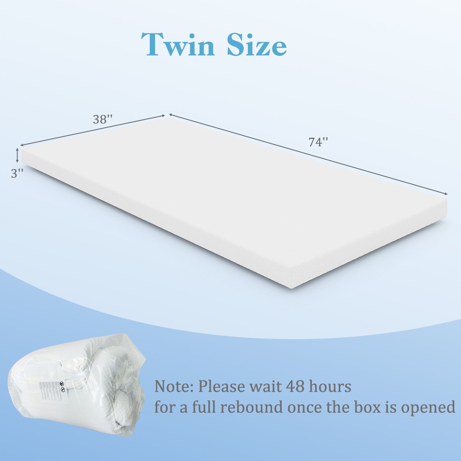 3 Inch Gel-Infused Memory Foam Mattress Topper with Removable Cover-Twin Size, White Mattresses at Gallery Canada