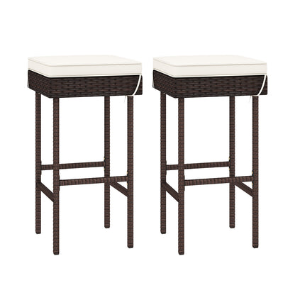 Patio Rattan Barstools Set of 2/4 with Footrest and Soft Cushions for Backyard Balcony-2 Pieces, Off White Patio Bar Furniture at Gallery Canada
