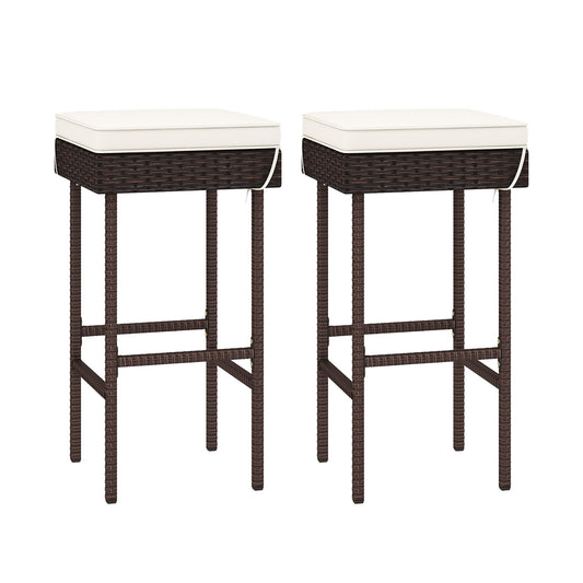 Rattan Barstools Set of 2, With Footrest and Cushions, Off White Patio Bar Furniture Off White at Gallery Canada