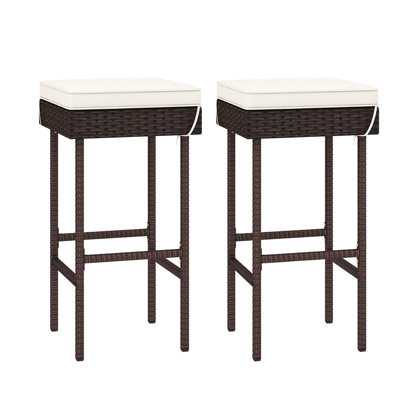 Patio Rattan Barstools Set of 2/4 with Footrest and Soft Cushions for Backyard Balcony-2 Pieces, Off White Patio Bar Furniture Off White at Gallery Canada
