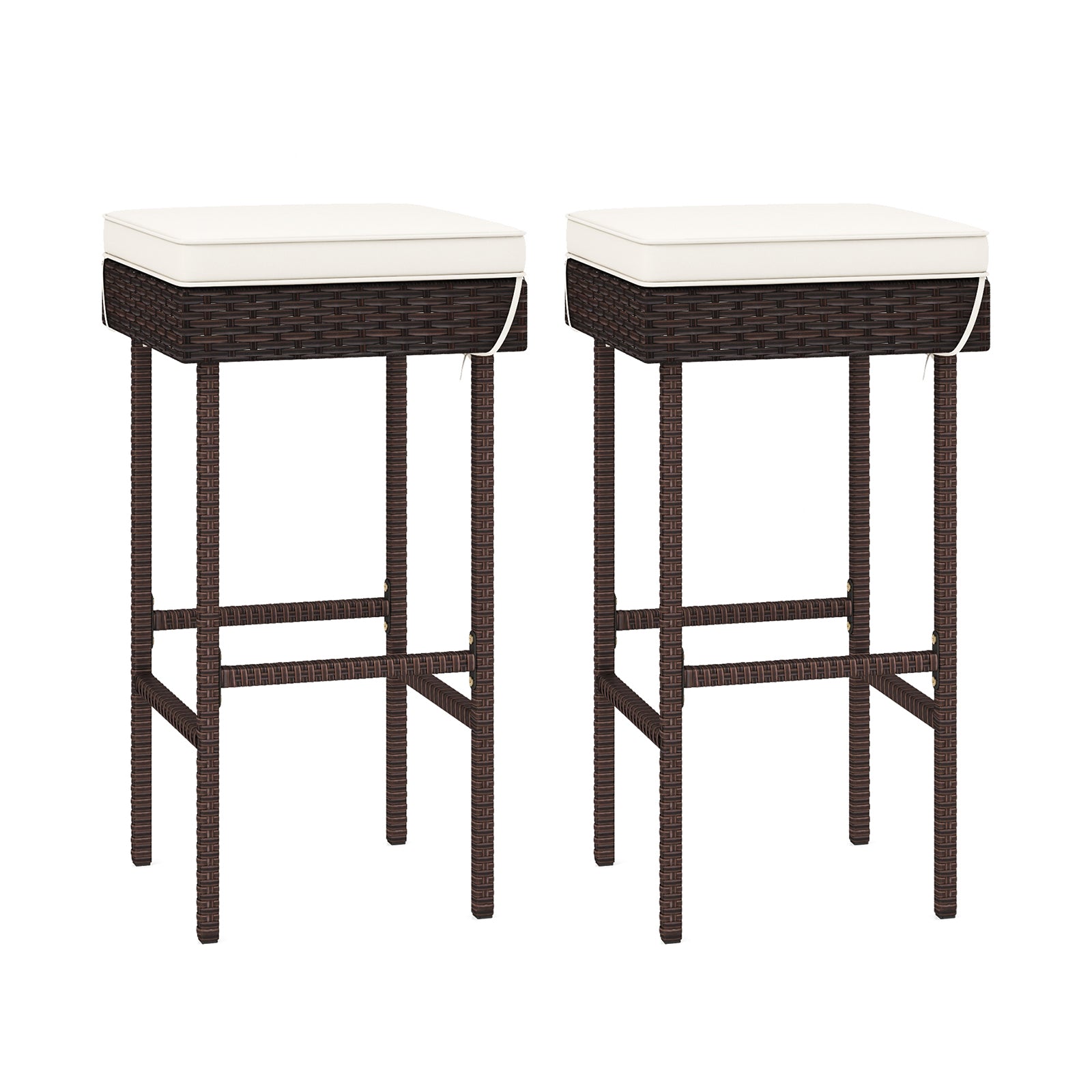 Patio Rattan Barstools Set of 2/4 with Footrest and Soft Cushions for Backyard Balcony-2 Pieces, Off White Patio Bar Furniture Off White at Gallery Canada