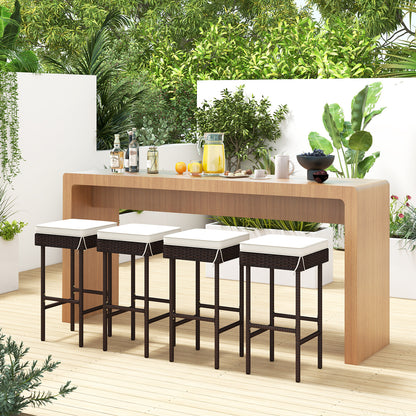 Patio Rattan Barstools Set of 2/4 with Footrest and Soft Cushions for Backyard Balcony-2 Pieces, Off White Patio Bar Furniture at Gallery Canada