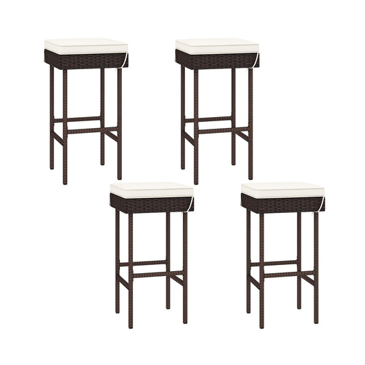 Patio Rattan Barstools Set Of 4 With Footrest, Cushions, Off White Patio Bar Furniture Off White at Gallery Canada