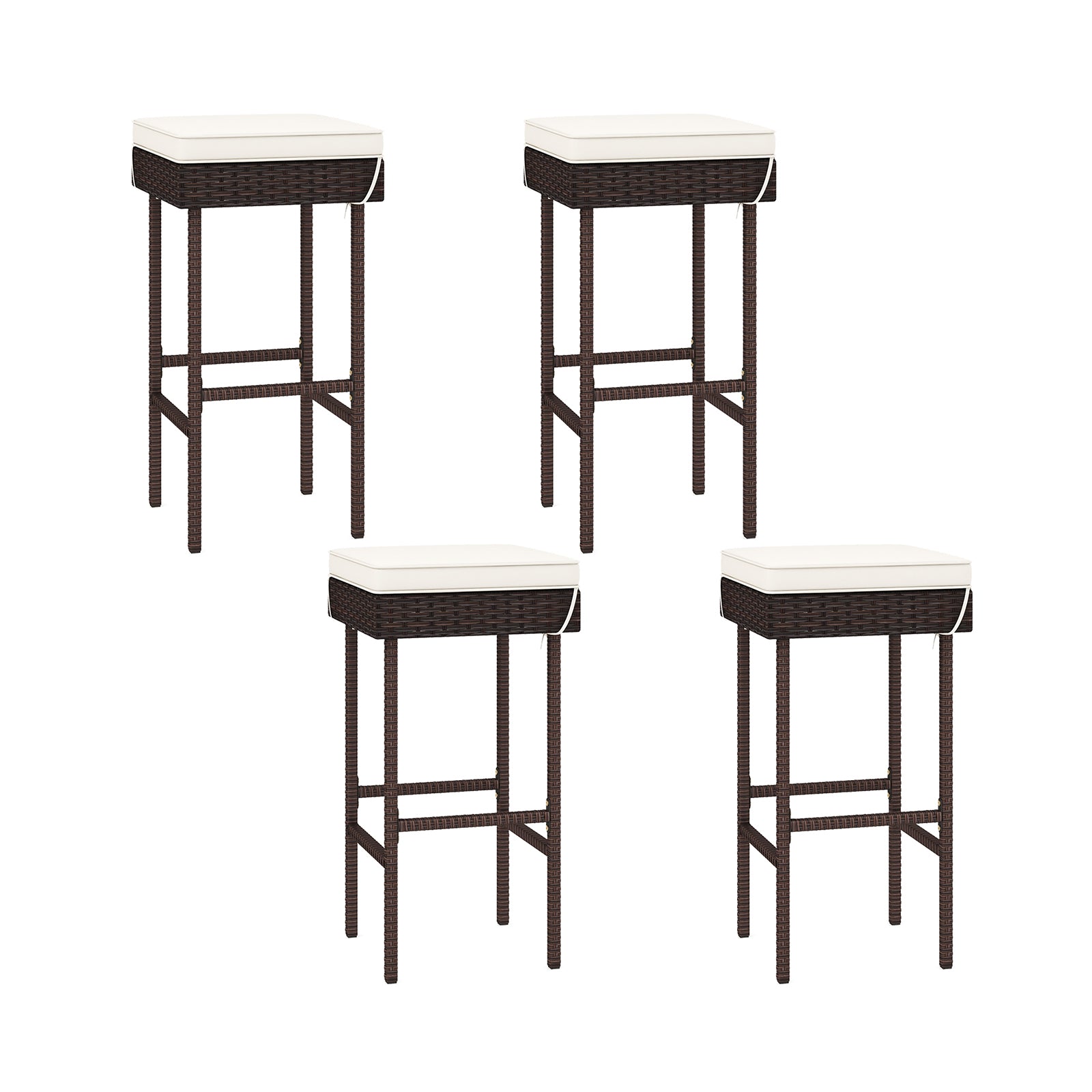 Patio Rattan Barstools Set of 2/4 with Footrest and Soft Cushions for Backyard Balcony-4 Pieces, Off White Patio Bar Furniture at Gallery Canada
