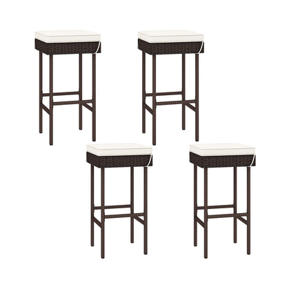 Patio Rattan Barstools Set of 2/4 with Footrest and Soft Cushions for Backyard Balcony-4 Pieces, Off White Patio Bar Furniture at Gallery Canada