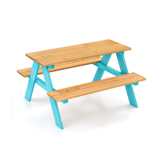 Children Outdoor Wooden Table With Bench Seats, Natural Kids Table & Chair Sets Natural at Gallery Canada