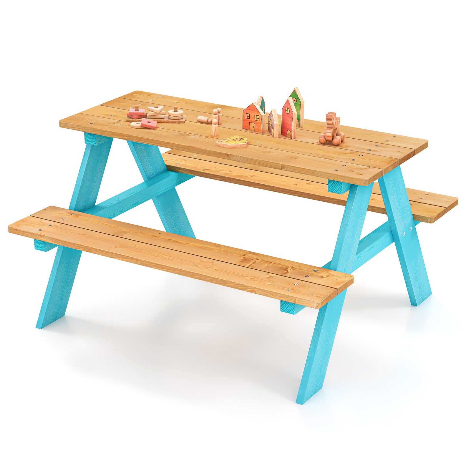 Children Outdoor Wooden Table with Bench Seats for Indoor and Outdoor Use, Natural Kids Table & Chair Sets at Gallery Canada
