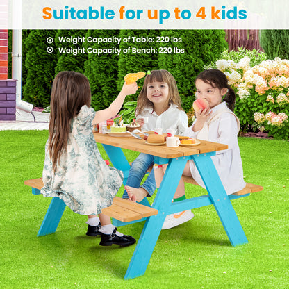 Children Outdoor Wooden Table with Bench Seats for Indoor and Outdoor Use, Natural Kids Table & Chair Sets at Gallery Canada