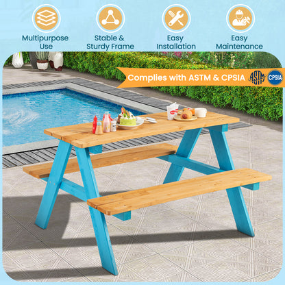 Children Outdoor Wooden Table with Bench Seats for Indoor and Outdoor Use, Natural Kids Table & Chair Sets at Gallery Canada