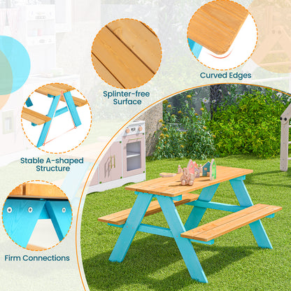 Children Outdoor Wooden Table with Bench Seats for Indoor and Outdoor Use, Natural Kids Table & Chair Sets at Gallery Canada