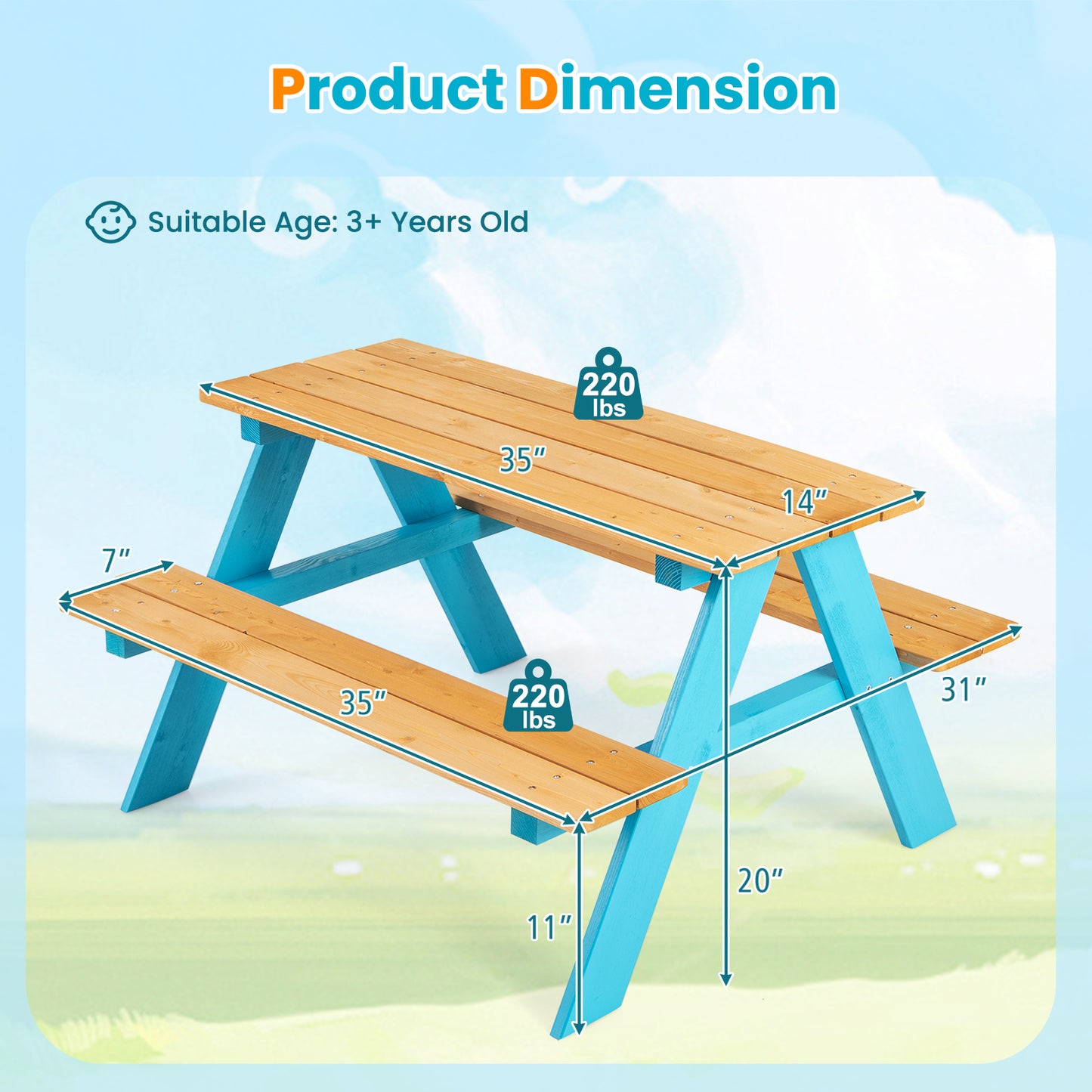 Children Outdoor Wooden Table with Bench Seats for Indoor and Outdoor Use, Natural Kids Table & Chair Sets at Gallery Canada