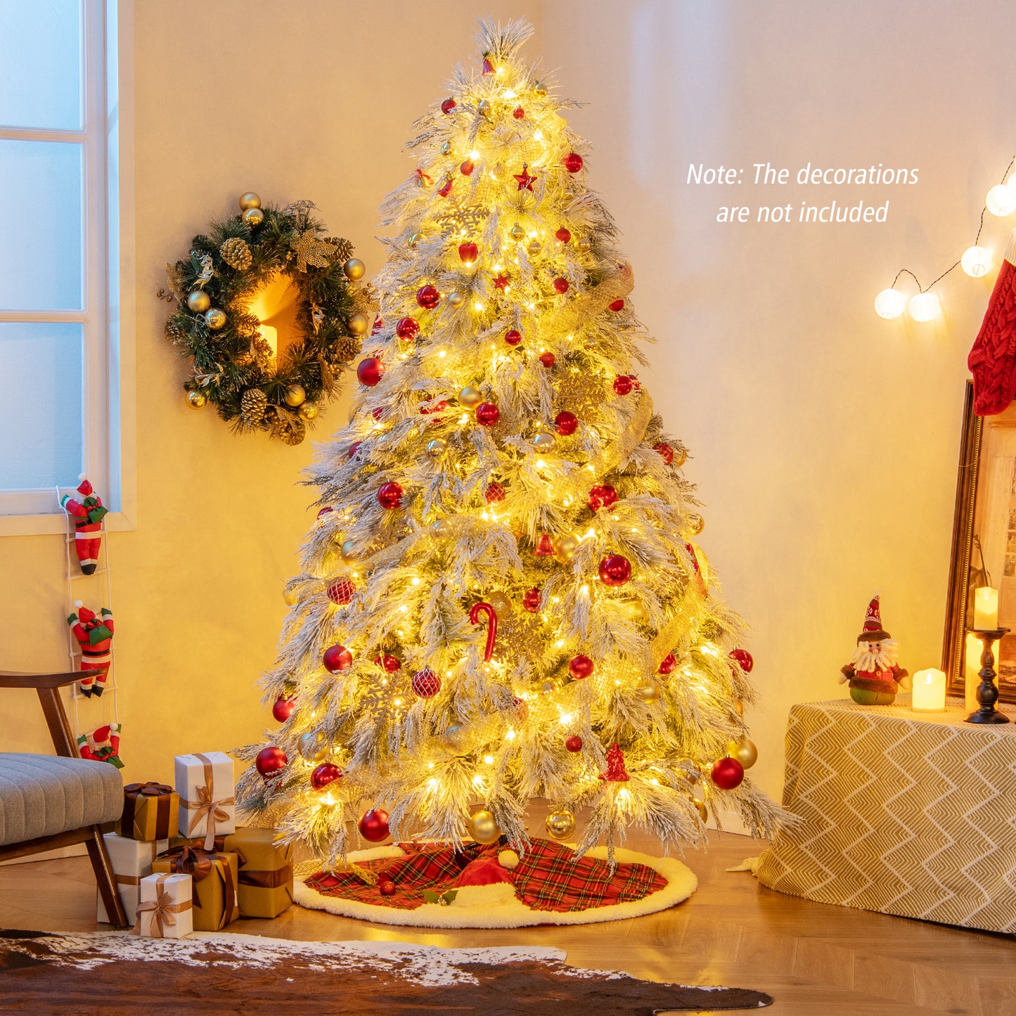 7 Feet Pre-Lit Snow Flocked Christmas Tree with Warm White LED Lights-7 ft, White Christmas Tree at Gallery Canada